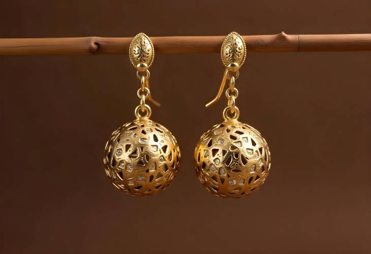 Glamorous Golden Earrings on Dark Brown Canvas